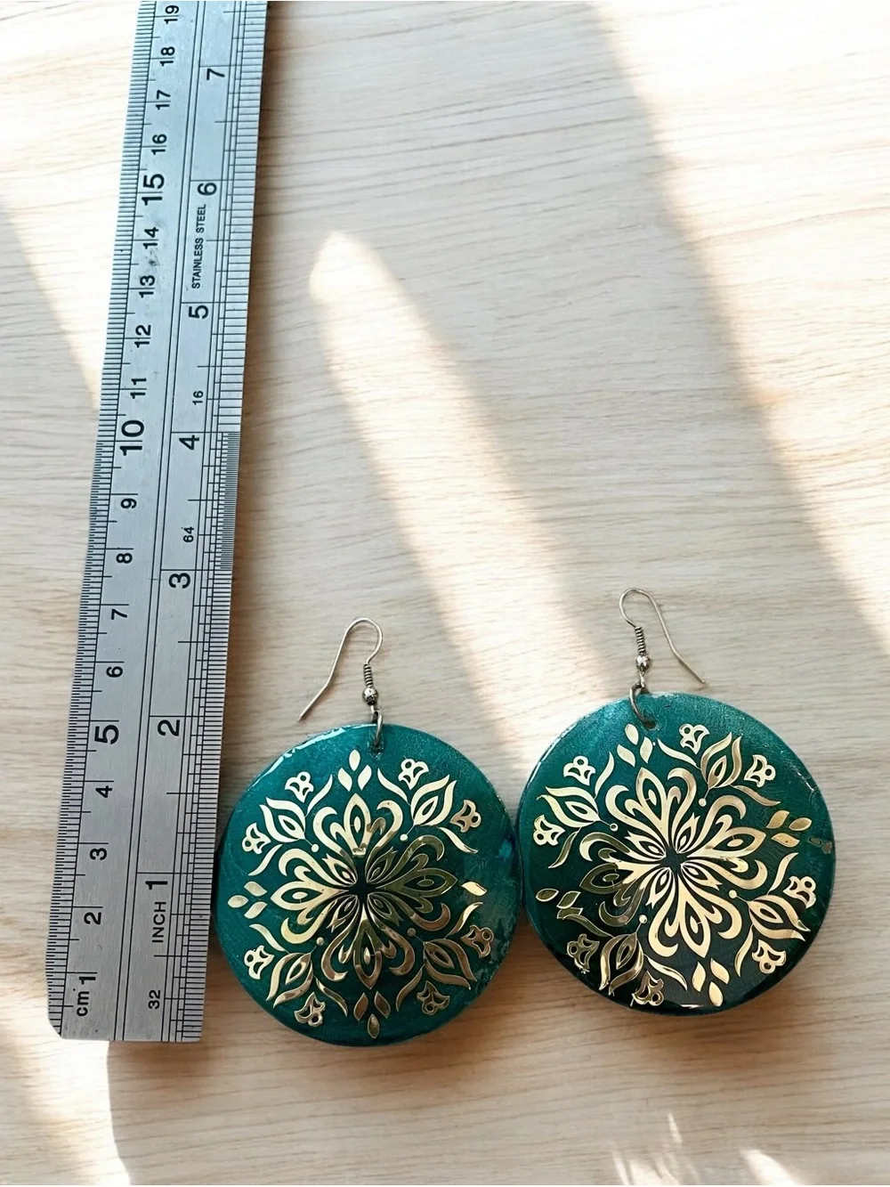 Gold & Teal Green Shell Earrings